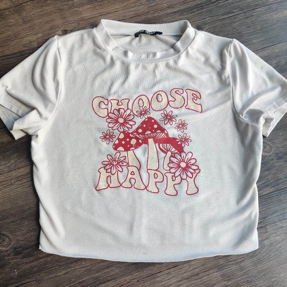 G Mini Cropped Tshirt Choose Happy White Size XS